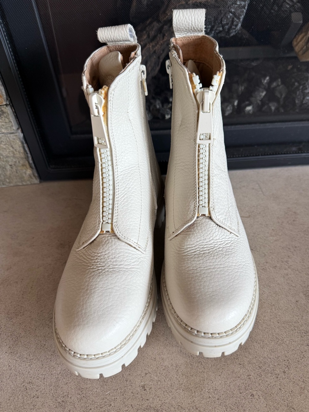 Cream Leather Chelsea Boots